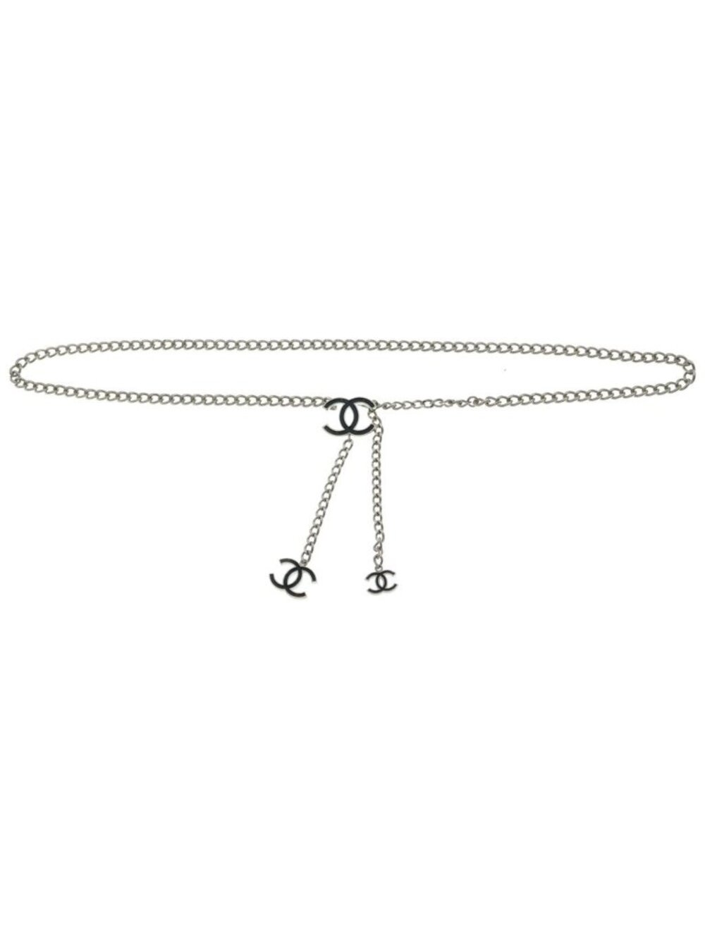 Chanel CC Logo Chain Belt Black Silver